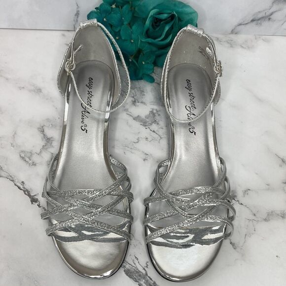 EASY STREET Tarrah Silver Glitter Sandals - Picture 2 of 7